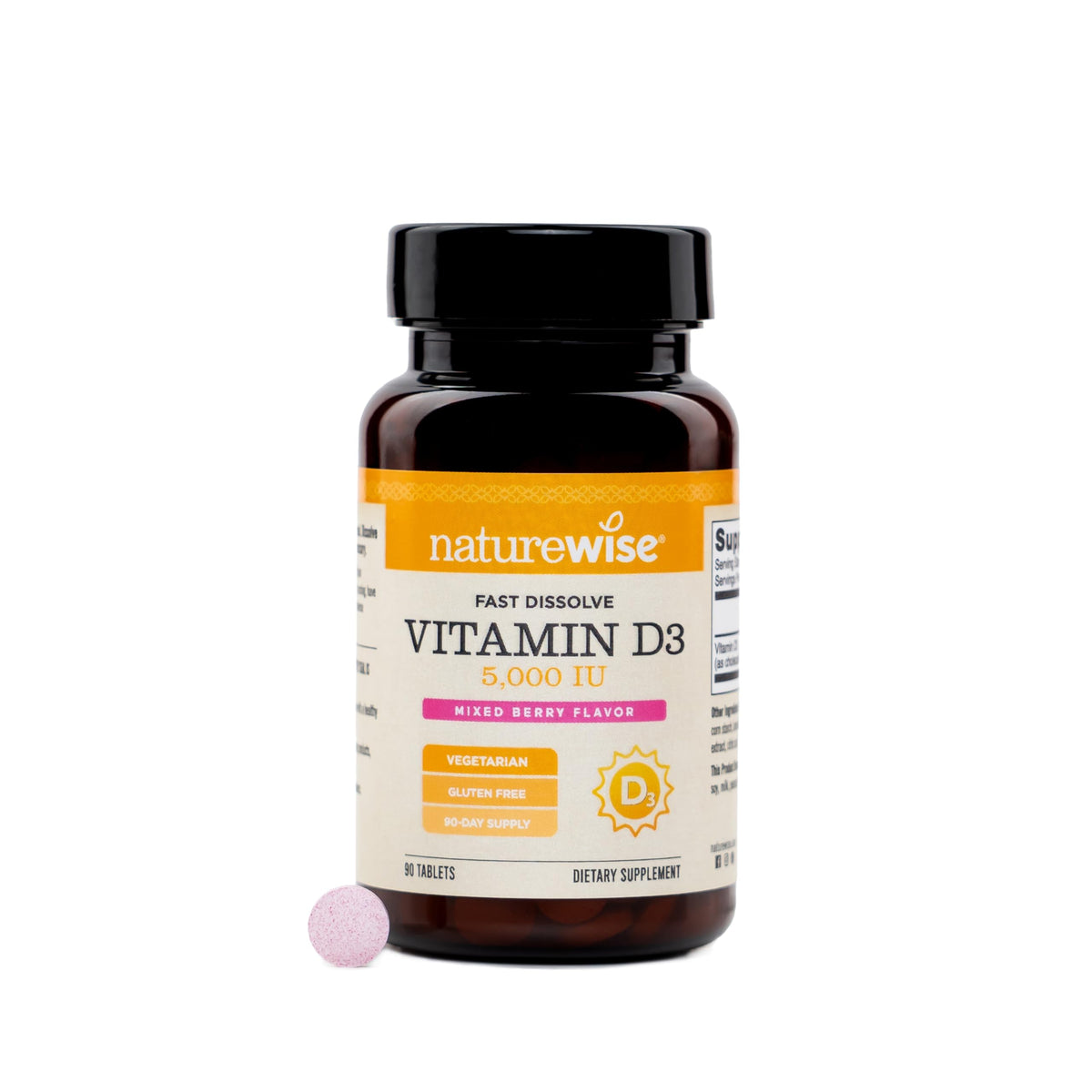 Flacon de NatureWise Vitamine D3 5000 IU 90 comprimés sous forme de pastilles
