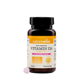 Flacon de NatureWise Vitamine D3 5000 IU 90 comprimés sous forme de pastilles