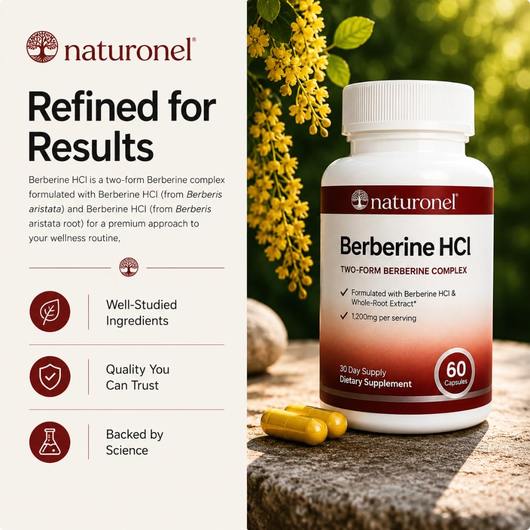 Flacon de Naturonel Berbérine HCl sur une table en bois