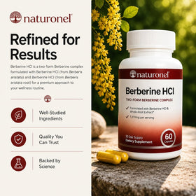 Flacon de Naturonel Berbérine HCl sur une table en bois