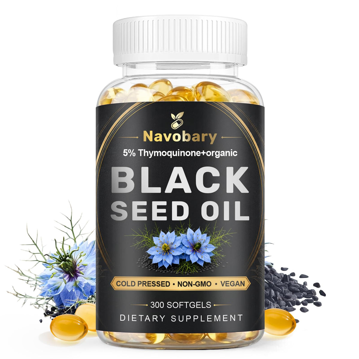 Flacon de Navobary Huile de Nigelle 500mg contenant 300 gélules