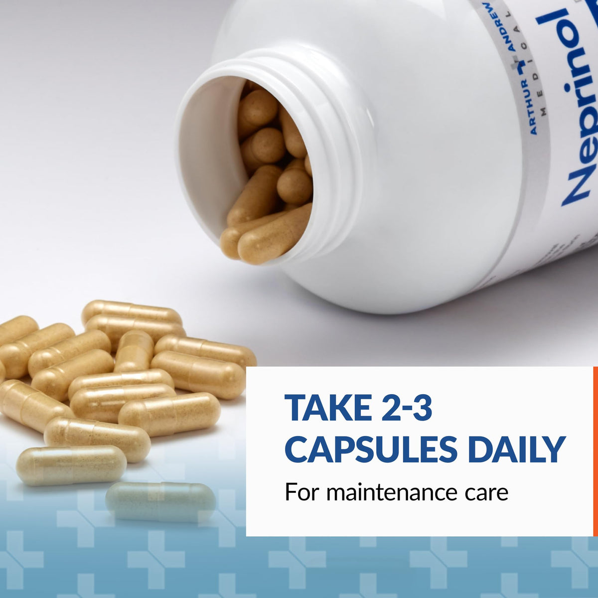 Flacon de Neprinol AFD ouvert avec capsules visibles