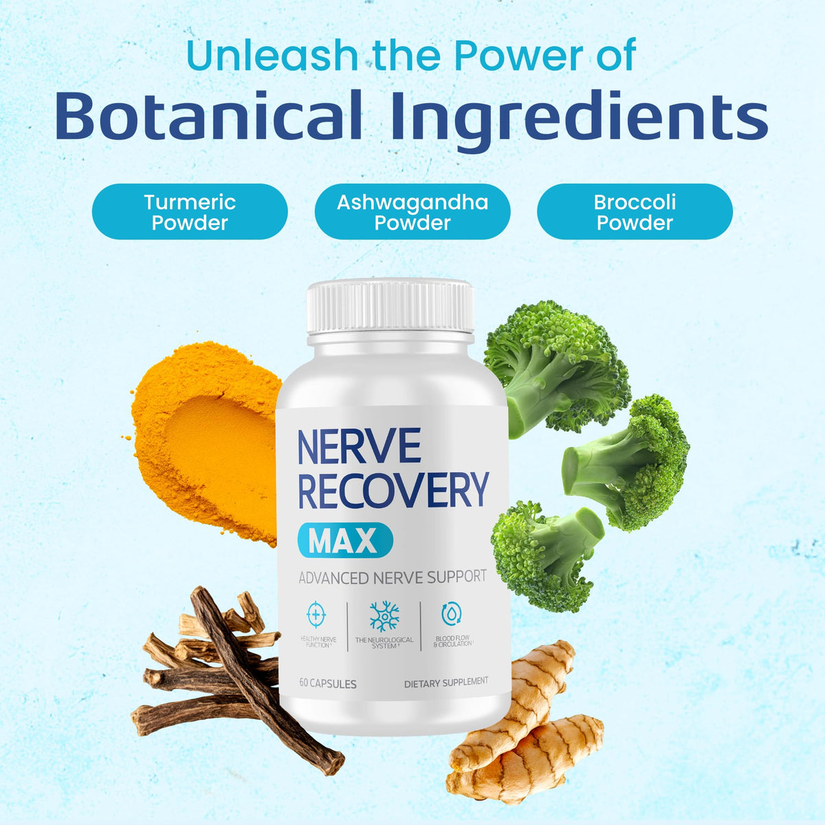 Flacon de Nerve use Max ouvert avec capsules visibles