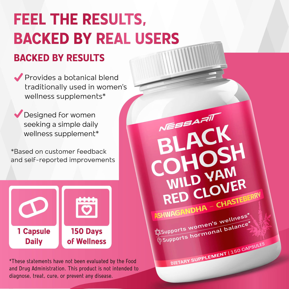 Flacon de NESSARIT Cohosh Noir avec une capsule ouverte