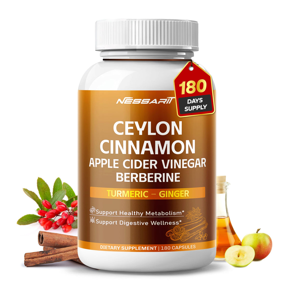 Flacon de NESSARIT Complément Alimentaire Cannelle Ceylan 180 Capsules