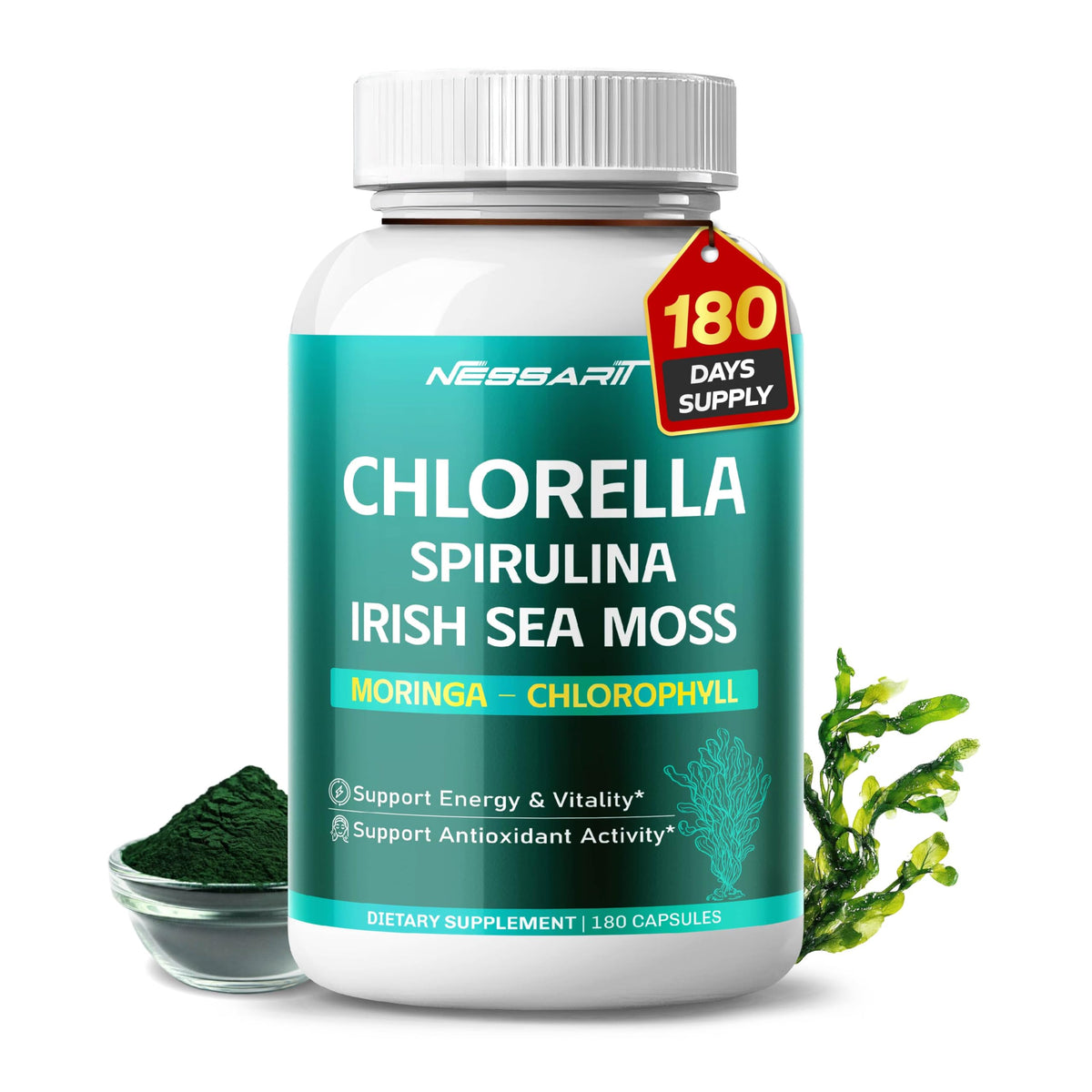 Flacon de NESSARIT contenant 180 capsules de Chlorella et Spirulina