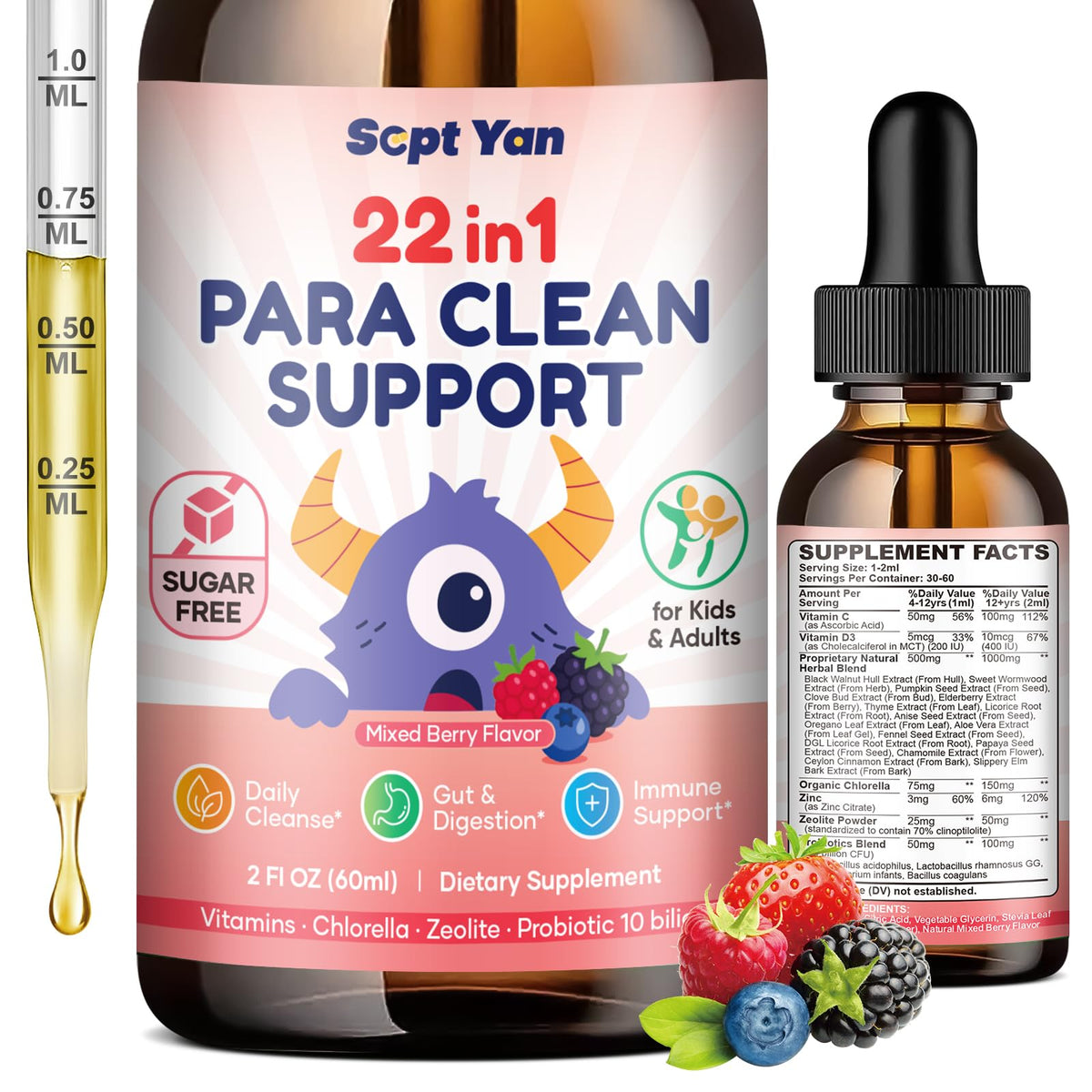 Flacon de nettoyage des parasites SEPT YAN 22 en 1, 60 ml, vue avant