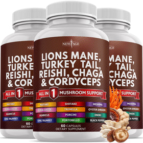 Flacon de NEW AGE Complément Alimentaire Champignons 3000mg 20 en 1 vue de face