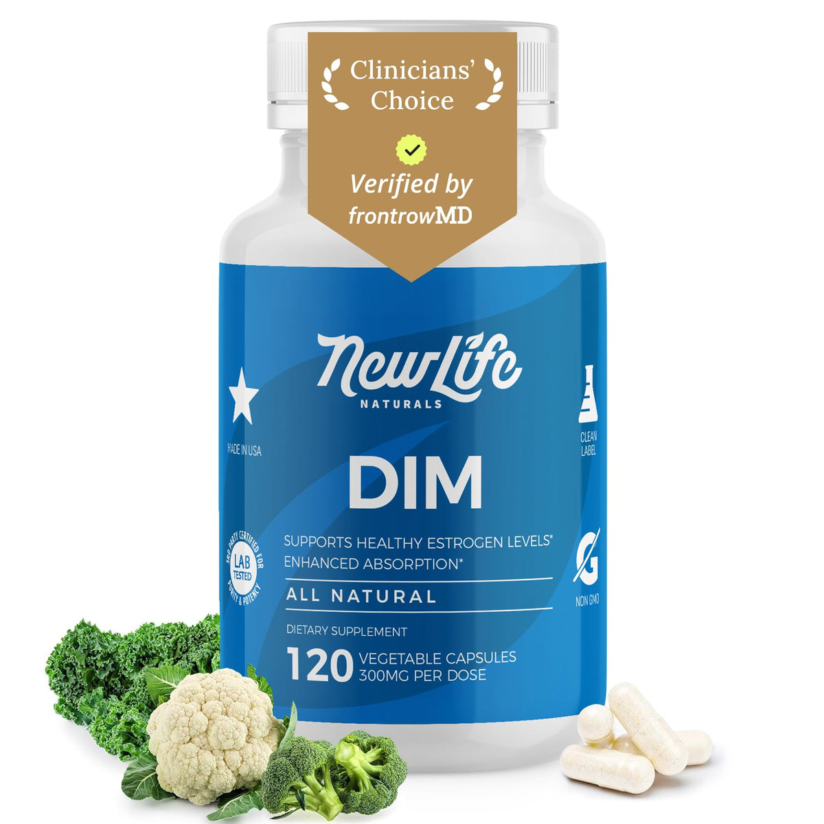 Flacon de NewLife Naturals Complément Alimentaire DIM 300 mg, 60 capsules