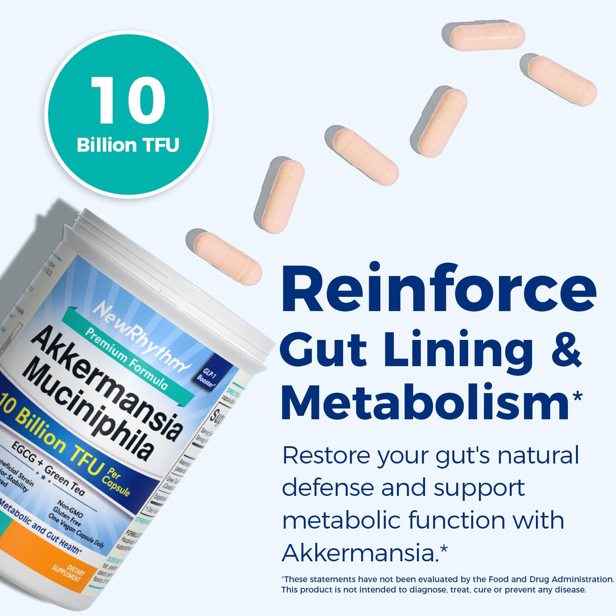 Flacon de NewRhythm Probiotique Akkermansia Muciniphila avec étiquette