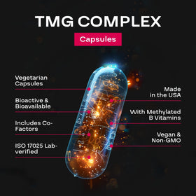 Flacon de NEXGEN BLENDS TMG 500mg ouvert avec capsules visibles