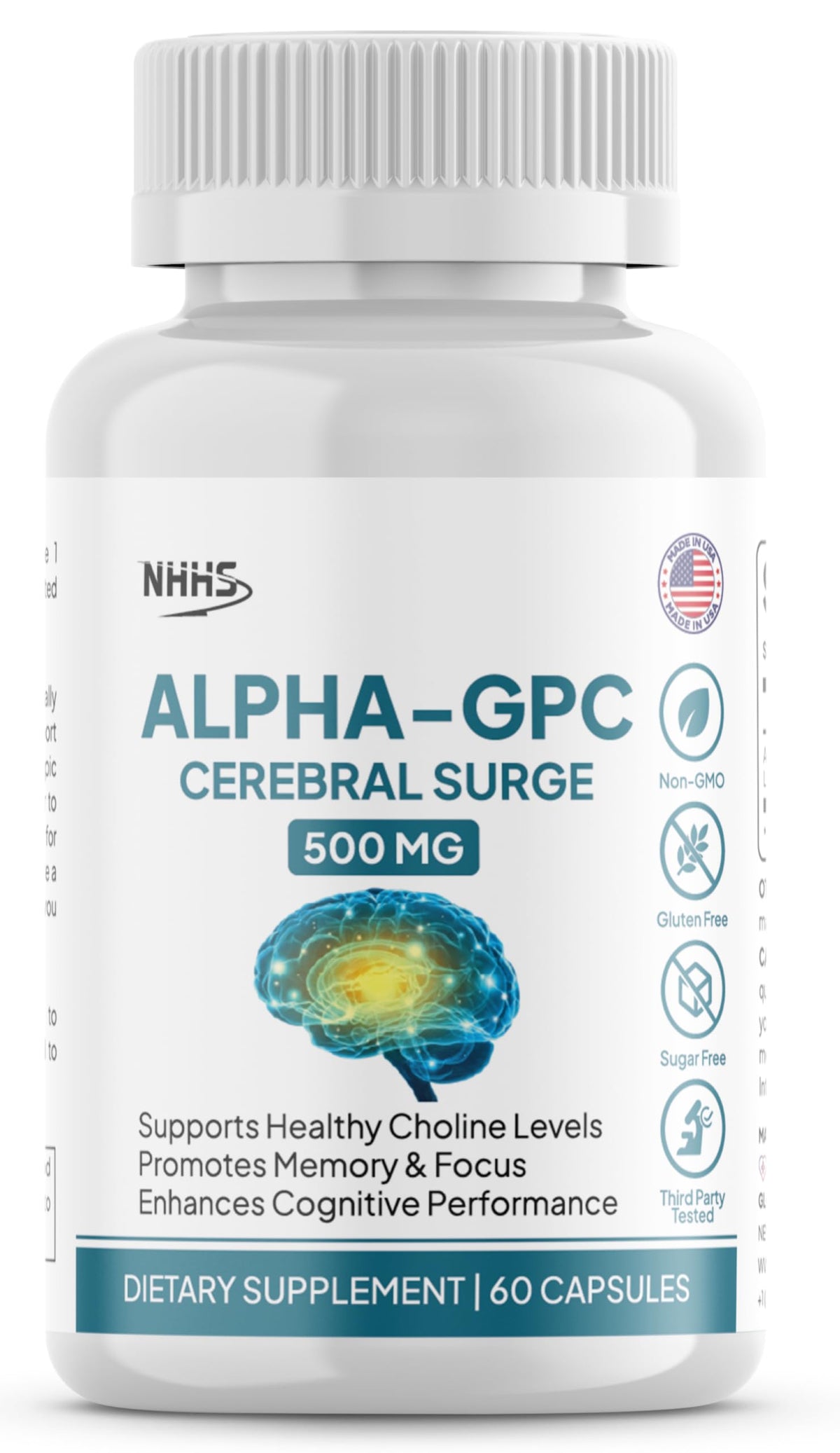 Flacon de NHHS Alpha GPC 500 mg avec 60 capsules