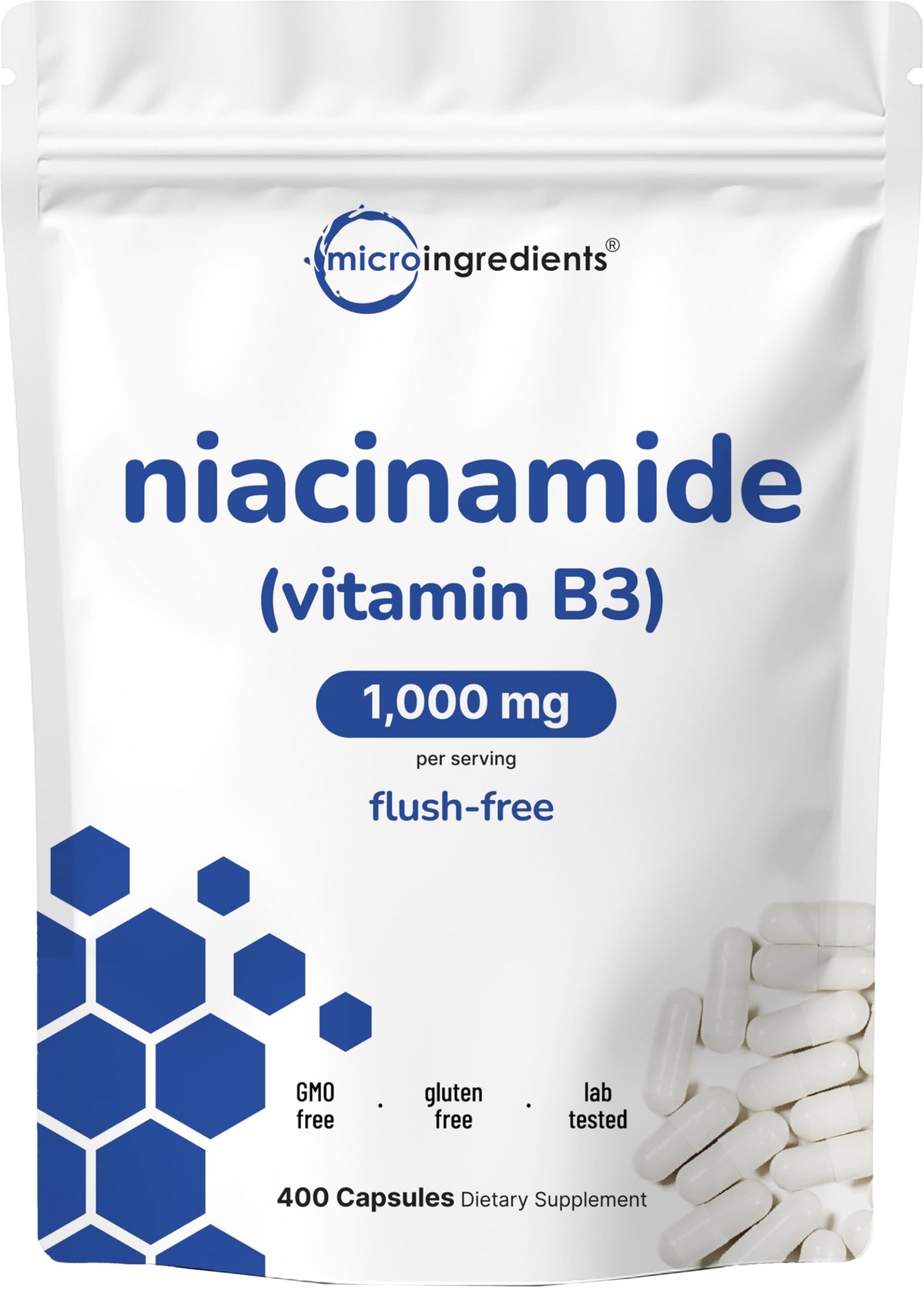 Flacon de Niacinamide Micro Ingredients 500mg, 400 capsules