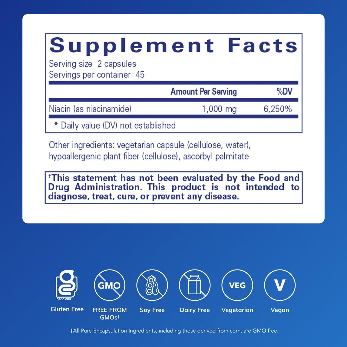Flacon de Niacinamide Pure Encapsulations avec étiquetage clair