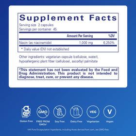 Flacon de Niacinamide Pure Encapsulations avec étiquetage clair