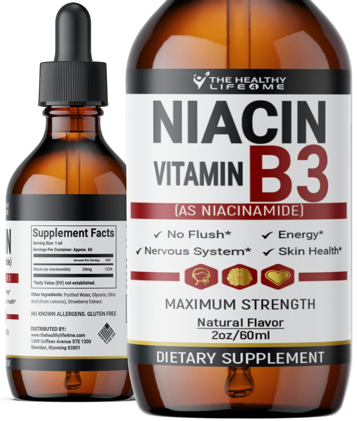 Flacon de niacine liquide 20mg THE HEALTHY LIFE 4 ME vue avant