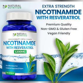 Flacon de Nicotinamide 1200mg avec étiquette détaillée
