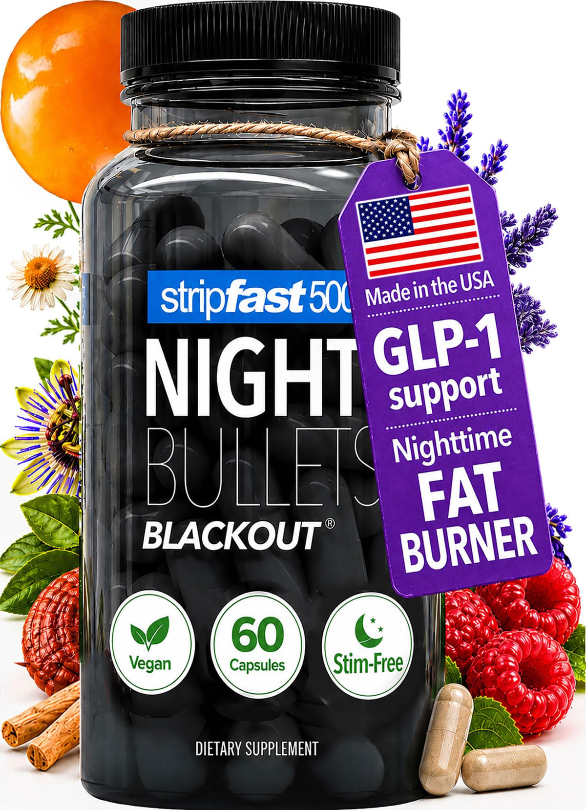 Flacon de Night Bullets stripfast5000 avec 60 capsules