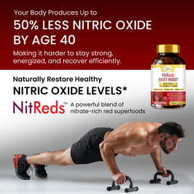 Flacon de NitReds d'Organic Veda ouvert avec capsules visibles