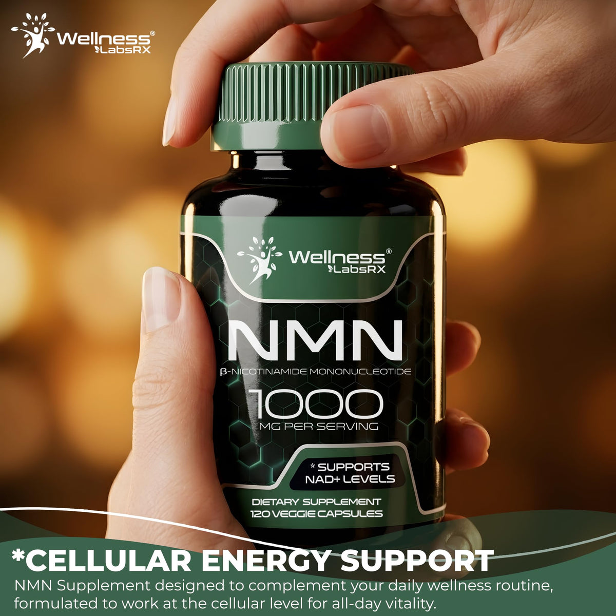 Flacon de NMN 1000mg sur fond blanc
