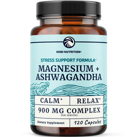 Flacon de Nobi Nutrition Magnésium Ashwagandha 400mg, 120 capsules