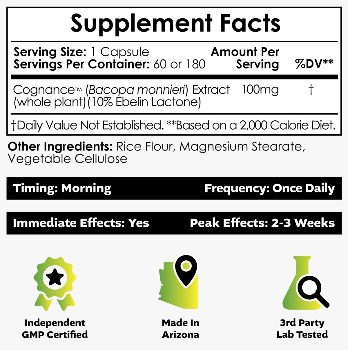 Flacon de Nootropics Depot Cognance Bacopa Capsules 100mg