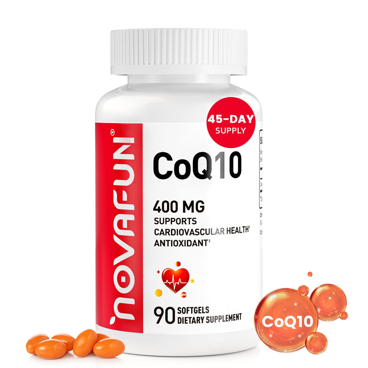 Flacon de Novafun CoQ10 400mg avec 90 gélules molles