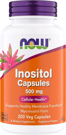 Flacon de NOW Foods Inositol 500 mg avec 200 capsules végétariennes