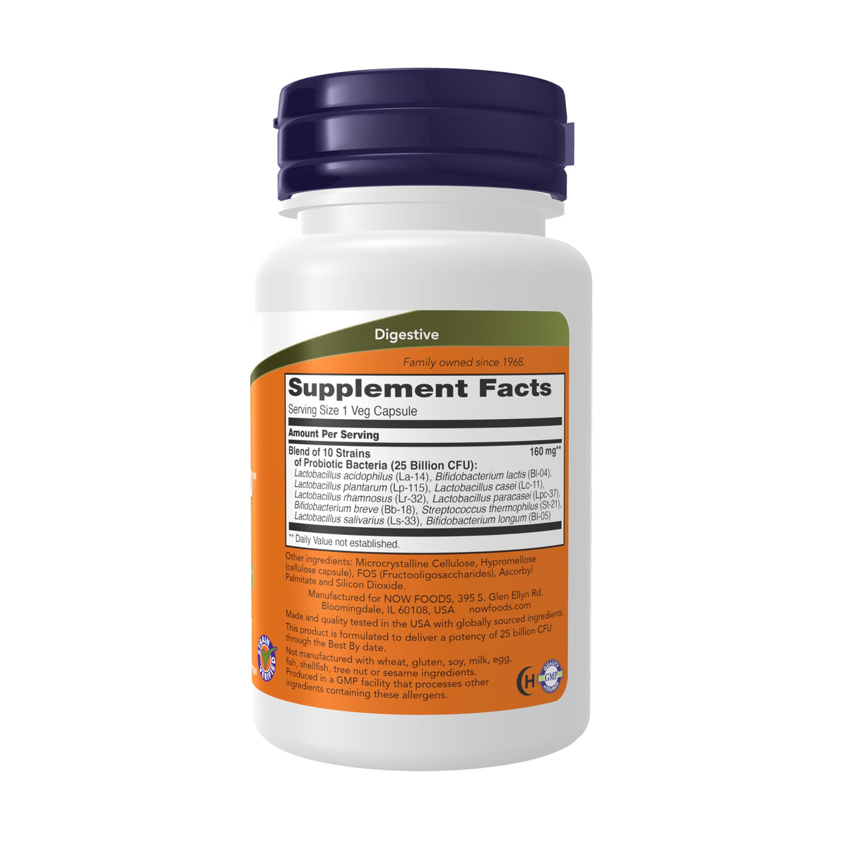 Flacon de NOW Foods Probiotic-10™ avec 50 capsules végétales