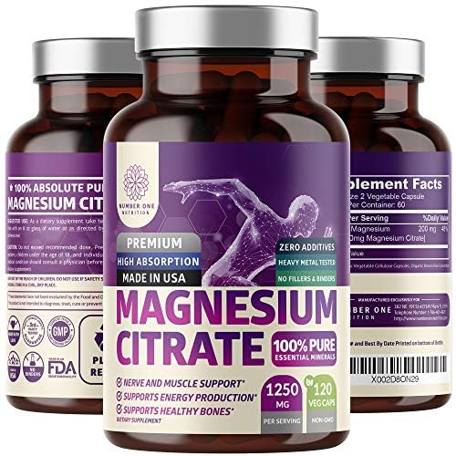 Flacon de Number One Nutrition Citrate de Magnésium Pur 1250mg avec 240 capsules