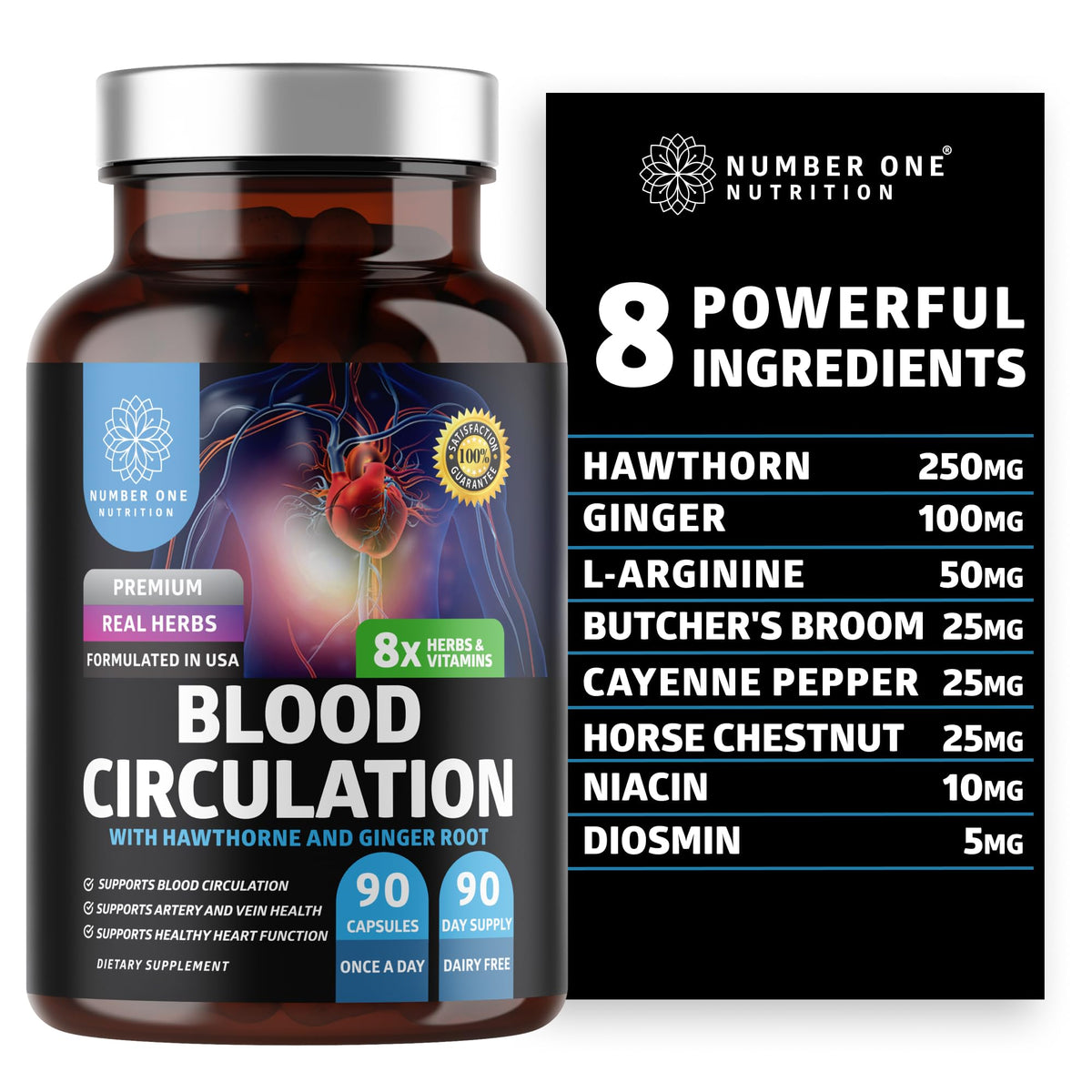 Flacon de Number One Nutrition Complément Circulation Sanguine 90 Caps