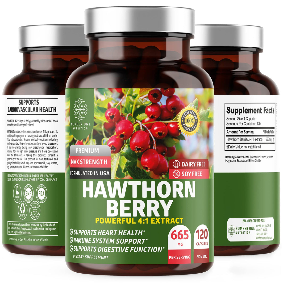 Flacon de Number One Nutrition Extrait de Baies de Aubépine 665mg vue de face