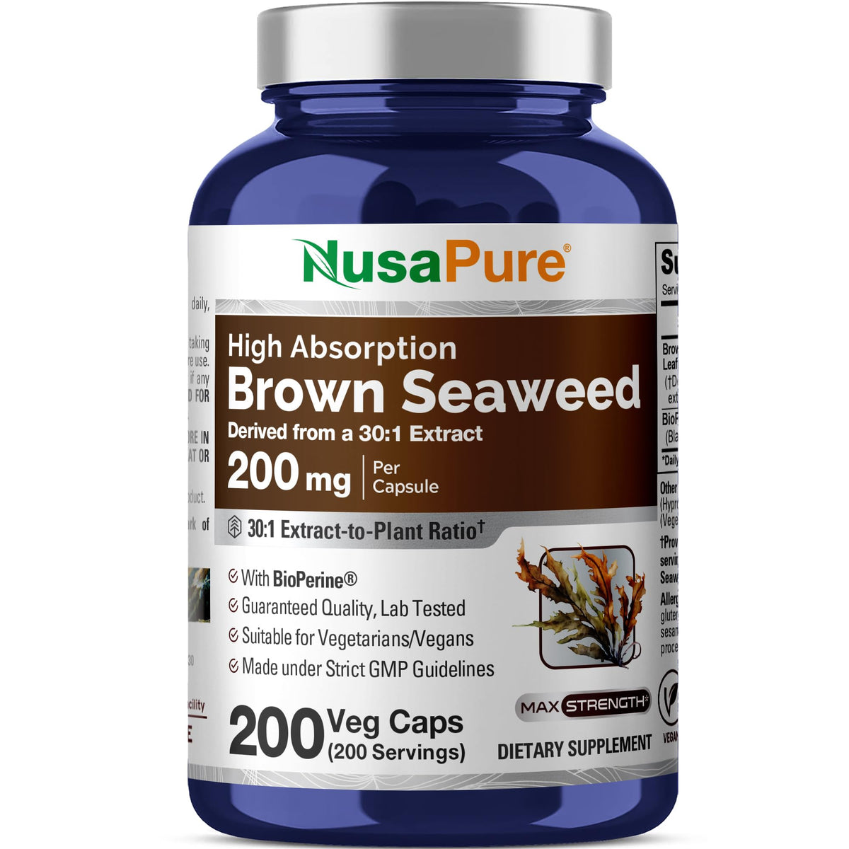 Flacon de NusaPure algues brunes 200 mg avec 200 capsules végétales