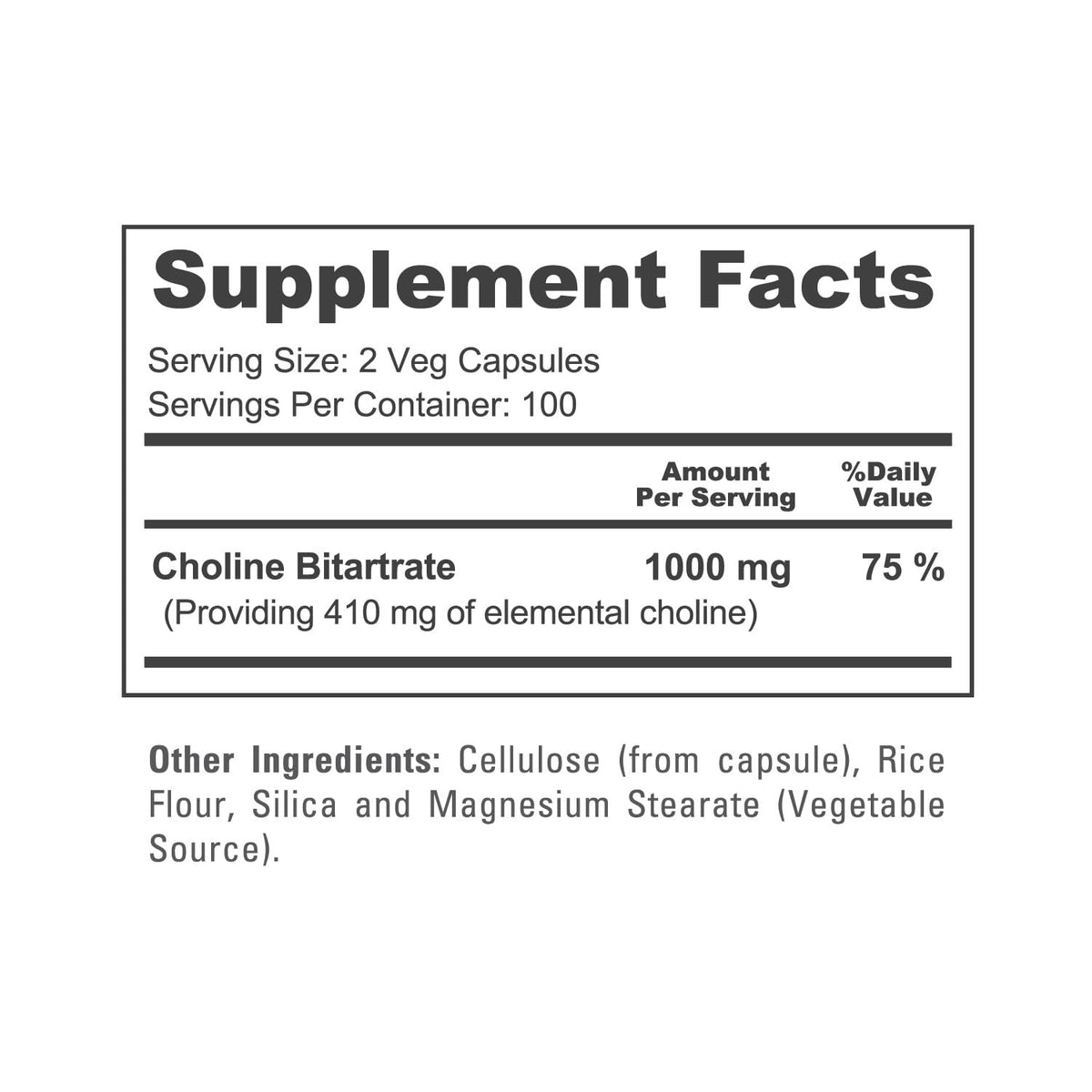 Flacon de NusaPure Choline Bitartrate sur une table