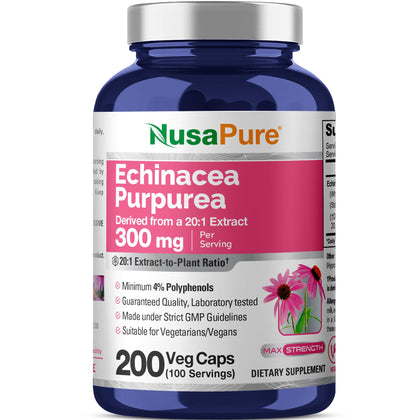 Flacon de NusaPure Echinacea Purpurea 300mg avec 300 capsules