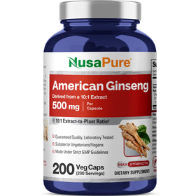 Flacon de NusaPure Ginseng Américain 500mg avec 200 capsules végétales