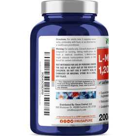 Flacon de NusaPure L-Méthionine sur fond blanc