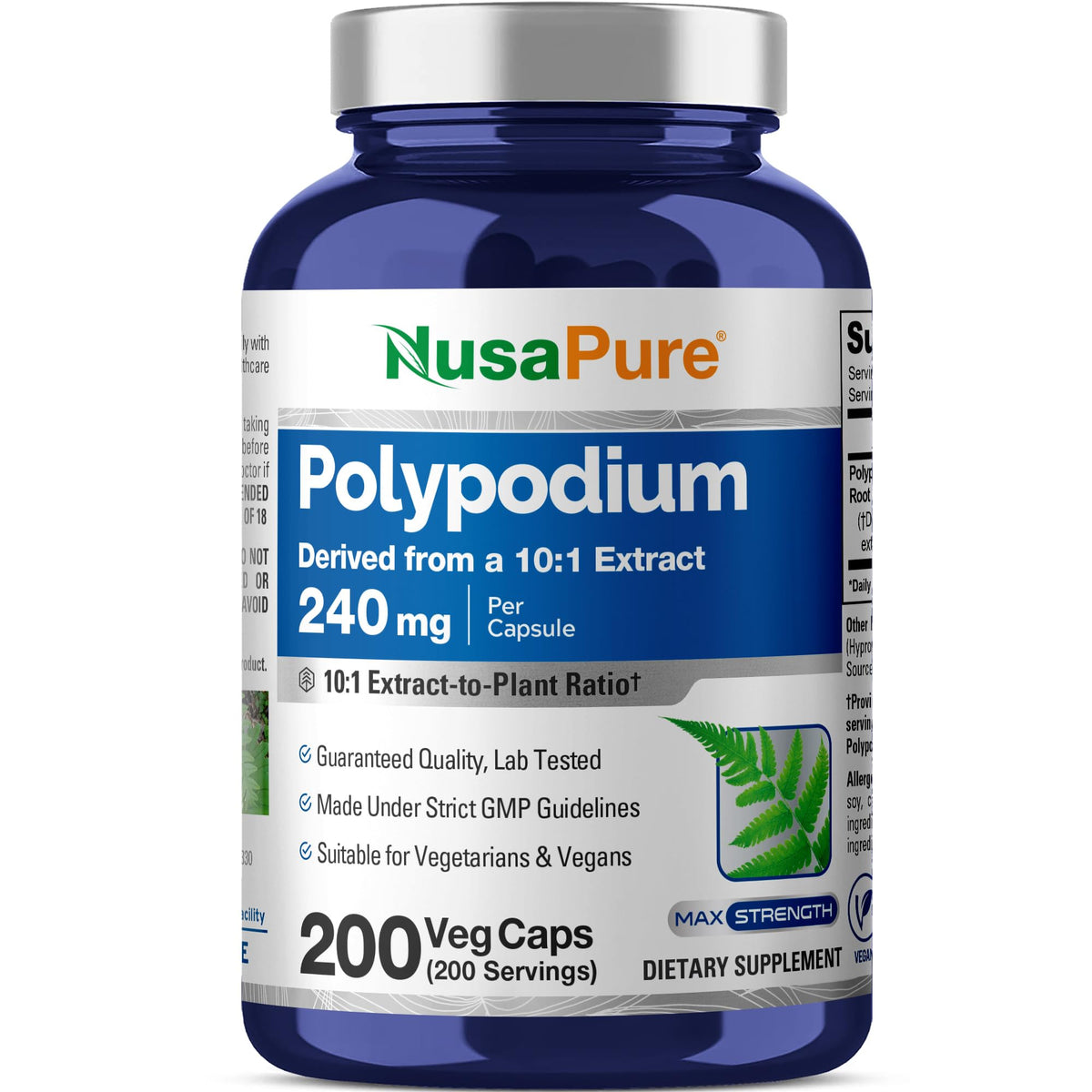 Flacon de NusaPure Polypodium 240mg contenant 200 capsules végétales