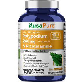 Flacon de NusaPure Polypodium Nicotinamide 240mg avec 150 capsules végétales