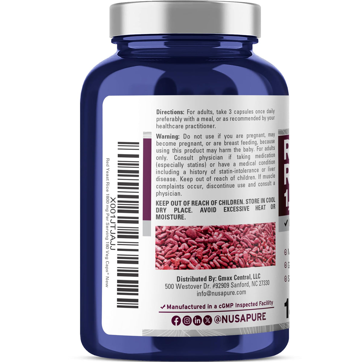 Flacon de NusaPure Riz Rouge 1800mg avec étiquette