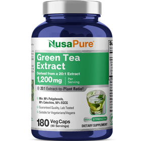 Flacon de NusaPure Thé Vert 1200 mg avec 180 capsules végétales