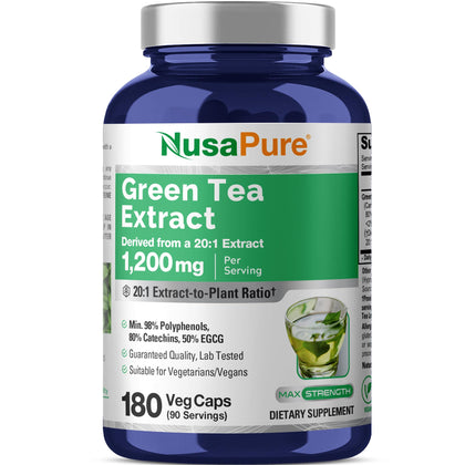 Flacon de NusaPure Thé Vert 1200 mg avec 180 capsules végétales