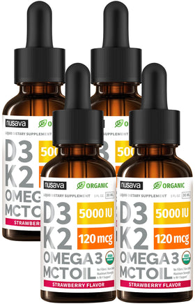 Flacon de NUSAVA Vitamine D3 K2 5000 IU 4 Fl Oz vue avant