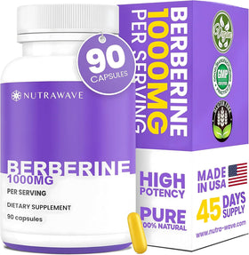 Flacon de Nutra Wave Berbérine HCL 1000mg, 90 capsules véganes