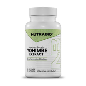 Flacon de NutraBio Yohimbe 90 capsules végétales vue de face