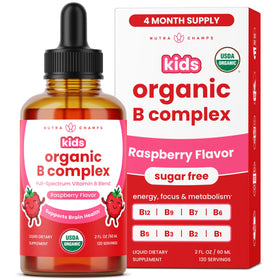 Flacon de NutraChamps B Complex pour enfants avec étiquette naturelle