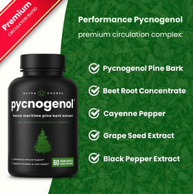 Flacon de NutraChamps Pycnogenol avec étiquette visible