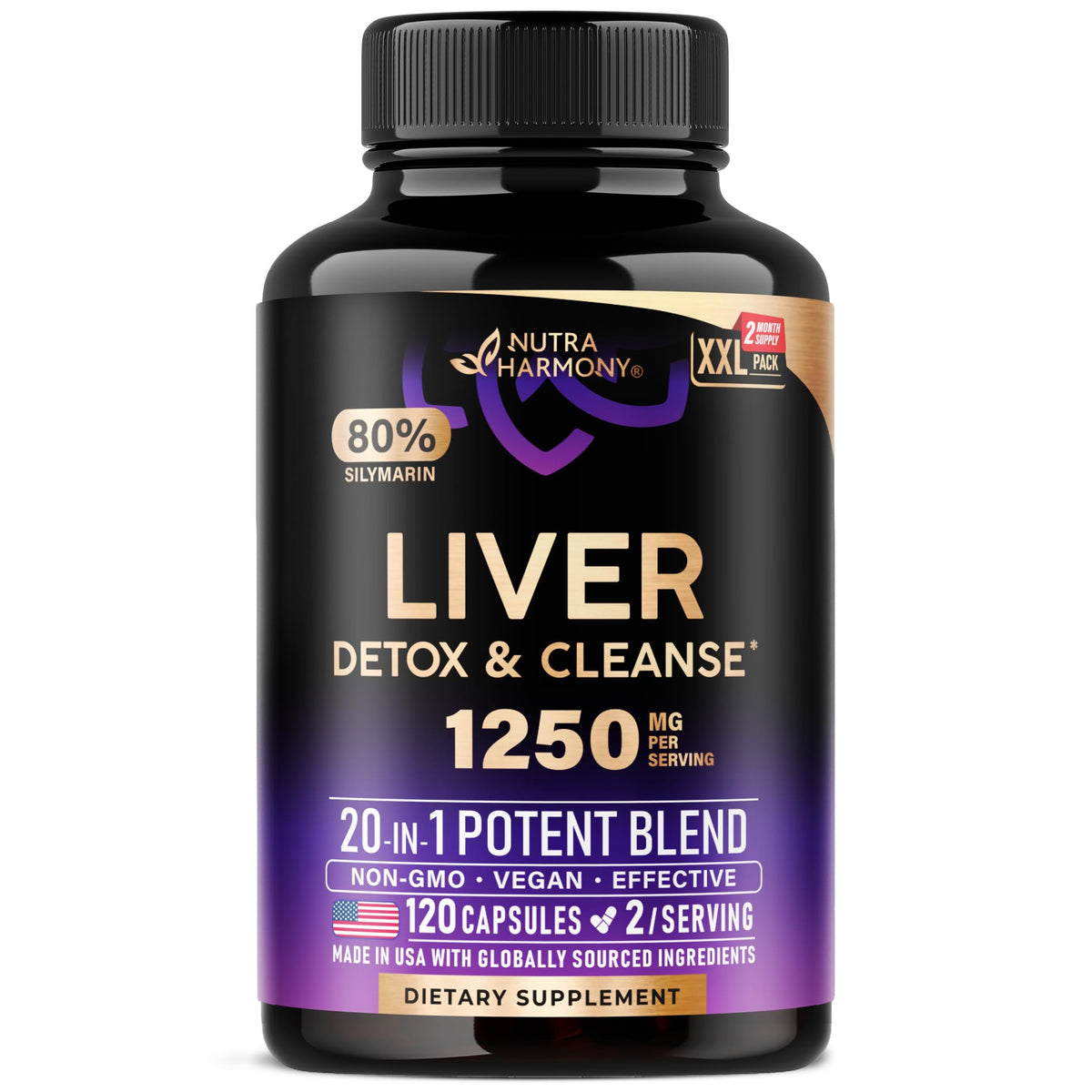Flacon de NUTRAHARMONY Nettoyage du Foie & Détox 120 capsules