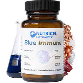 Flacon de Nutricel Blue daily wellness 60 capsules avec étiquette détaillée