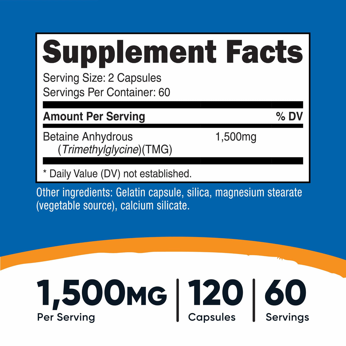 Flacon de Nutricost Bétaïne Anhydre 750mg avec 120 capsules